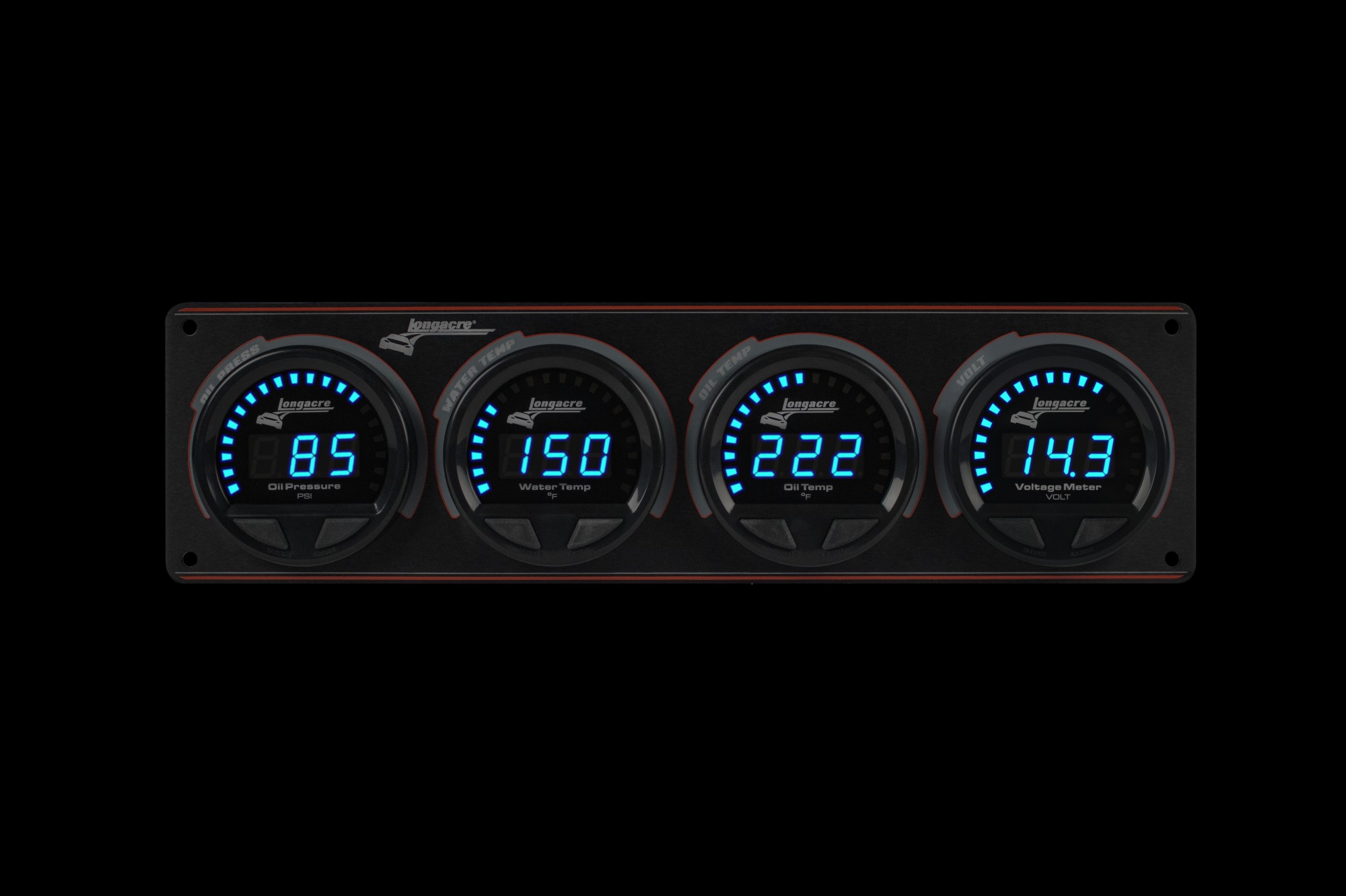 Digital Elite LED Waterproof Gauge Panel from Longacre, 4 Gauge Panel Oil Pressure/Water Temperature/Oil Temperature/Volt