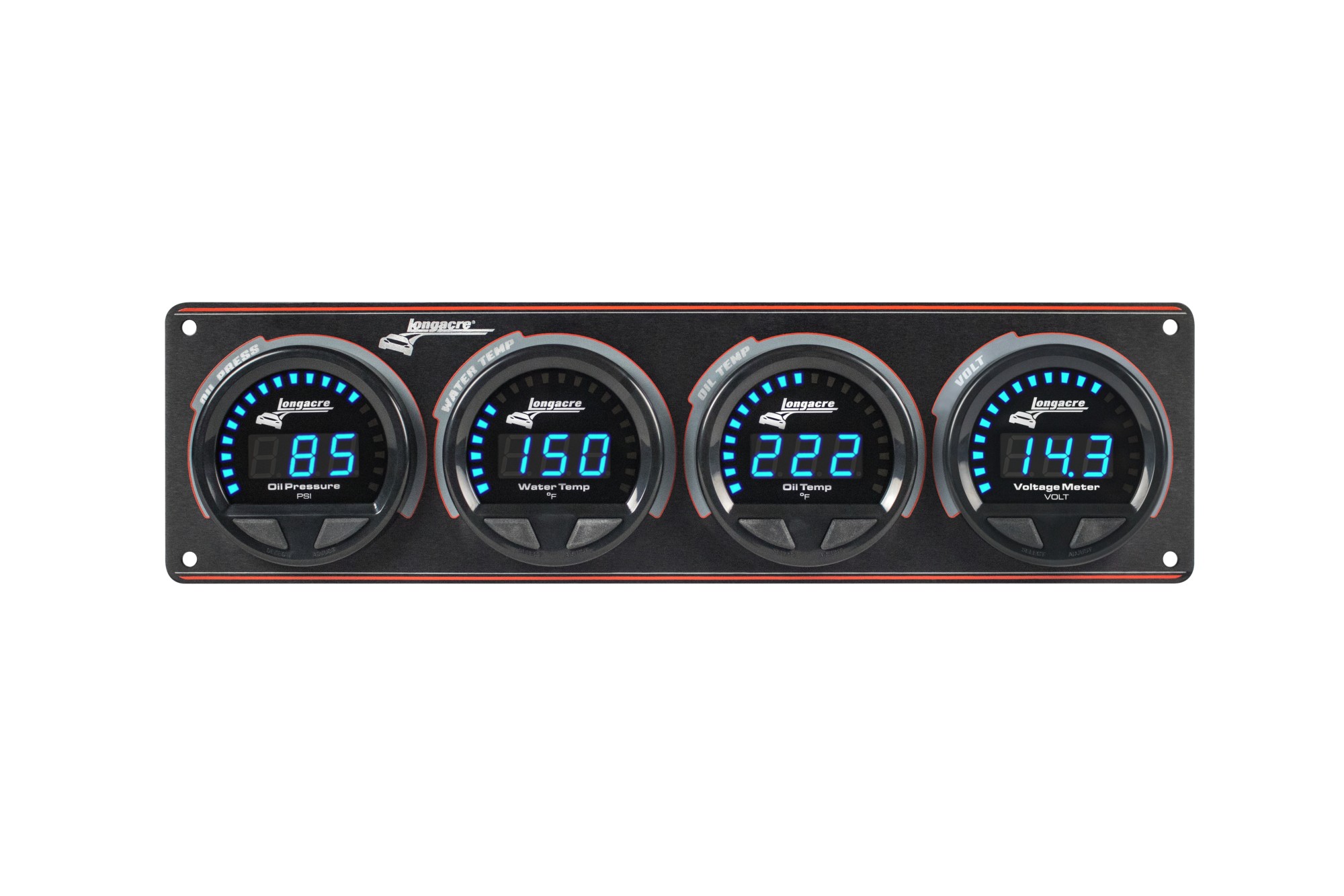 Digital Elite LED Waterproof Gauge Panel from Longacre, 4 Gauge Panel Oil Pressure/Water Temperature/Oil Temperature/Volt