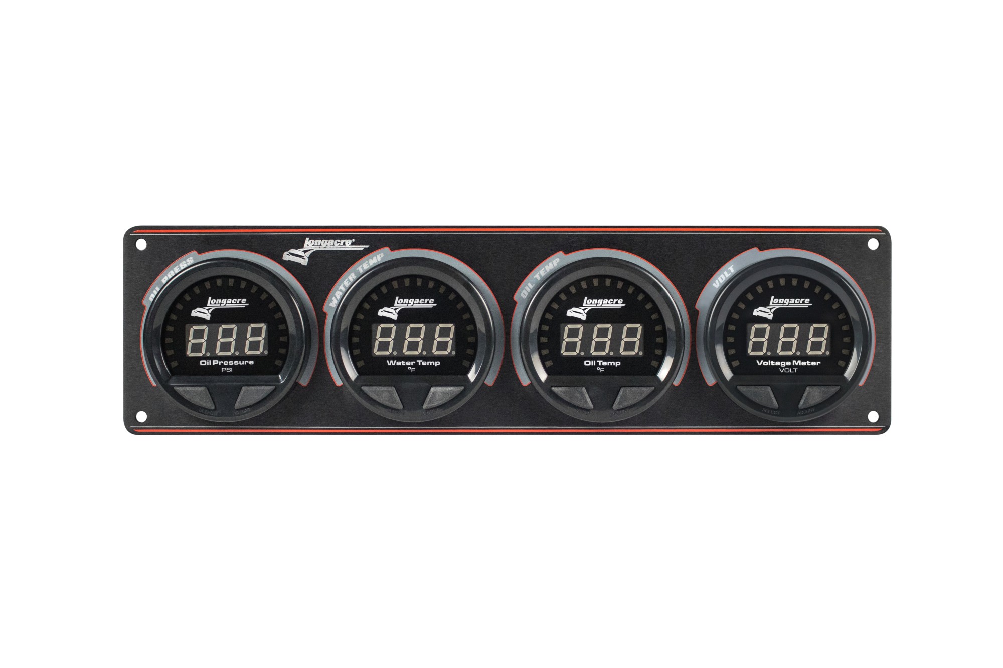 Digital Elite LED Waterproof Gauge Panel from Longacre, 4 Gauge Panel Oil Pressure/Water Temperature/Oil Temperature/Volt