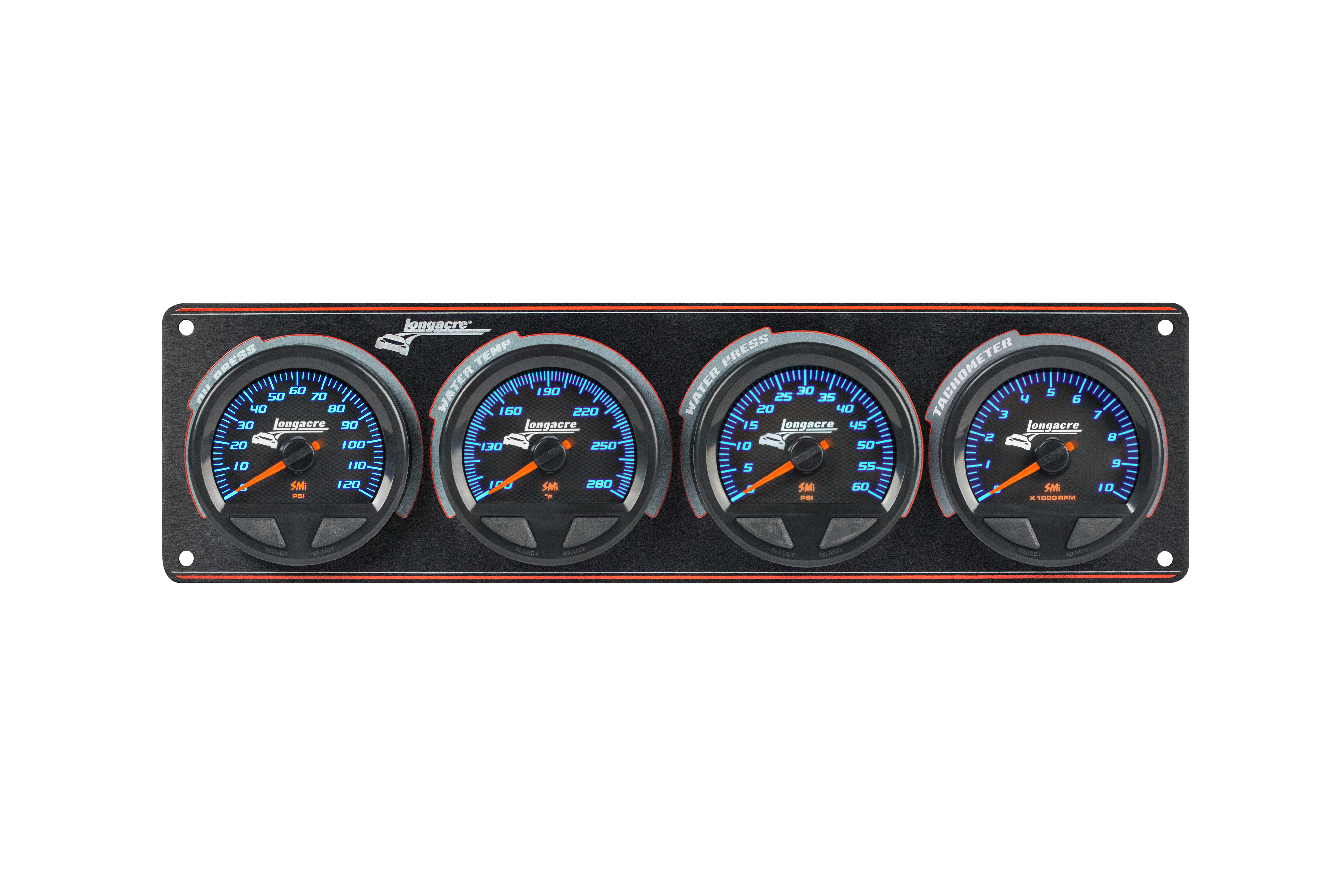 SMi™ Elite Waterproof Gauge Panel from Longacre,  3 Gauge Oil Pressure/Water Temperature/Water Pressure/Tach