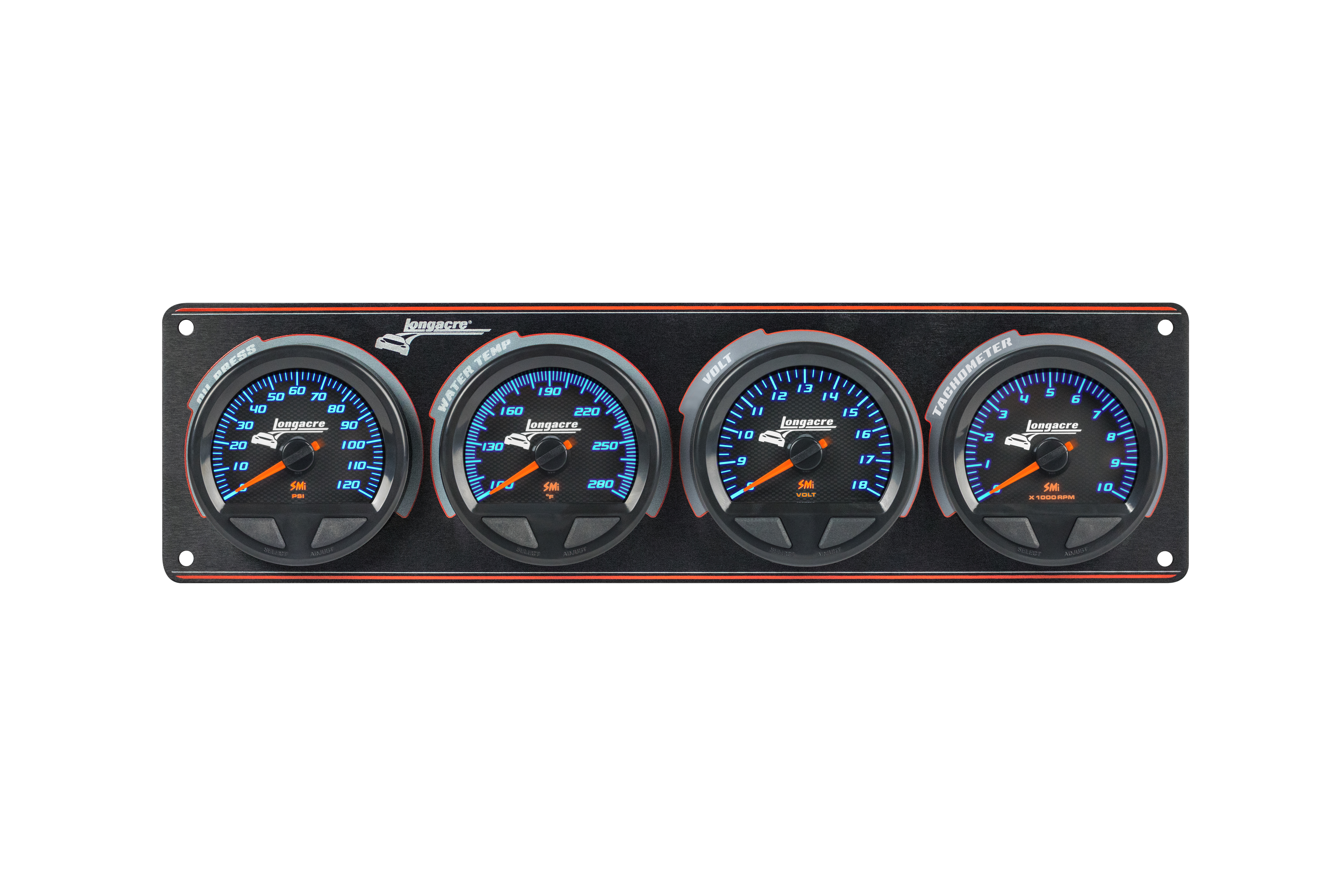 SMi™ Elite Waterproof Gauge Panel from Longacre,  3 Gauge Oil Pressure/Water Temperature/Volt/Tach