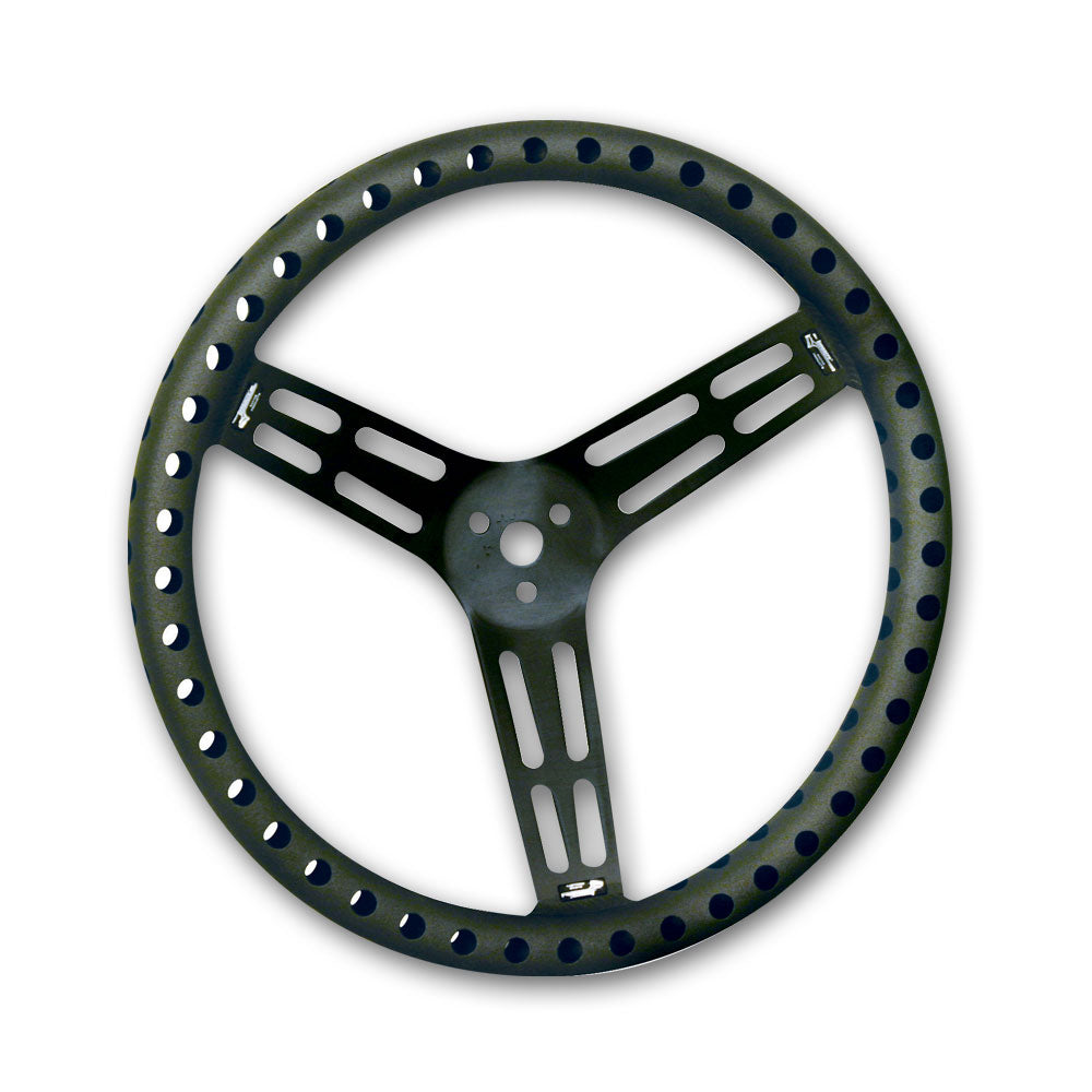14" Uncoated Black Aluminum Steering Wheel - DRILLED - Dished